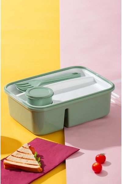 HOBBY LİFE Feeding Bowl - Sauce Bowl with Compartment and Fork and Spoon