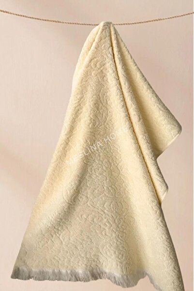 Meslina 80X160 Fringed Large Peshtemal - Beach and Bath Towel, Cream Color - Hs-Beach-Cream