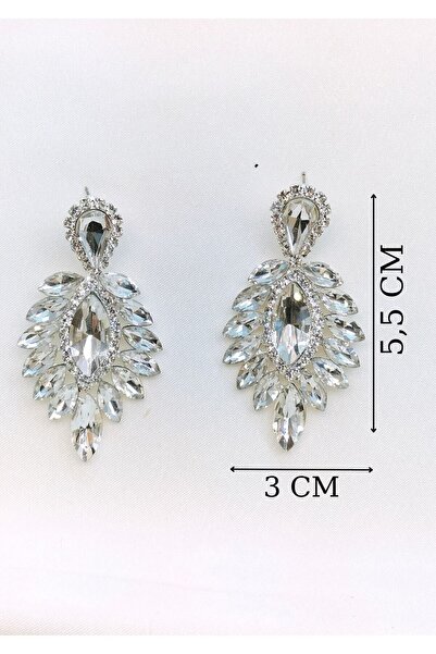 dejavugümüş Kadın Gümüş Rengi Kristal Taşlı Damla Sallantılı Abiye Küpe