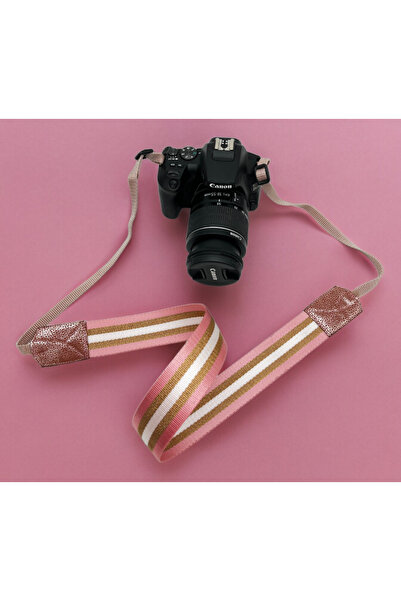 Anatolia SLR  VE DSLR FOTOGRAF MAKİNELERİ İÇİN PEMBE GOLD ÇİZGİLİ BOYUN VE OMUZ ASKISI