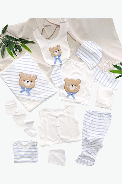 teknotrust Boys' Textured Boxed - 11-piece Hospital Discharge Set, Newborn Baby Clothes with Teddy Bear