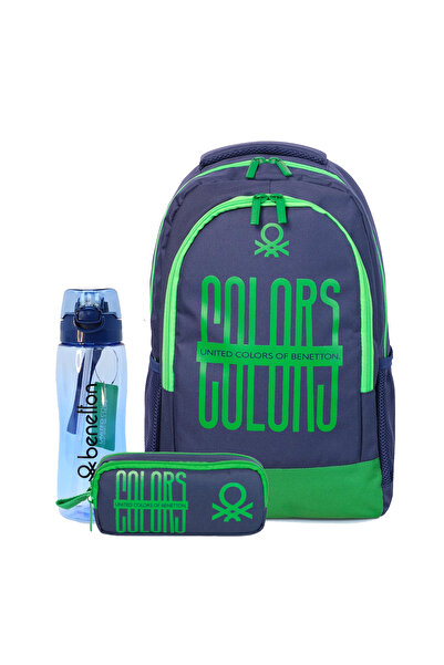 United Colors of Benetton Set de 3 geanți de școală pentru băieți, albastru b...