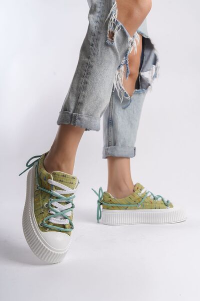 Limeo Light Green Textile High Sole Ankle Lacing Detailed Soft Sneakers Women's Casual Sports Shoes