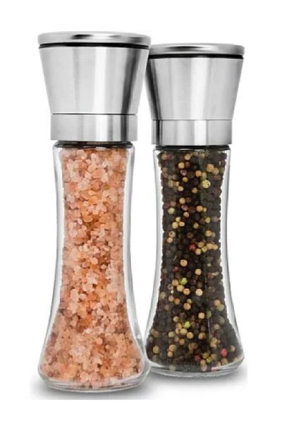 BESSE HOME Ceramic Blade Spice And Salt Mill Grinder Chrome Color - 2 Pieces