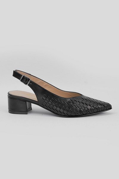 TUNAELLİ Pantofi cu toc din piele naturală împletită neagră pentru femei, mărimea 35-41