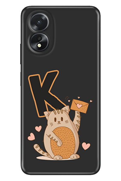 OPPO A38 Uyumlu Kılıf HD Kareografik Silikon Kedili K Harfi