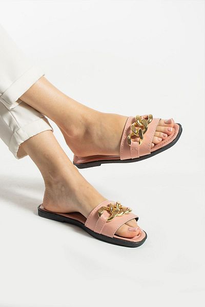 Moda Devrin Powder Chain Detailed Women's Slippers Outdoor and Home Slippers