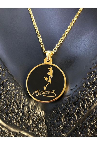 vogutima Yellow Steel Unisex Necklace - K.Atatürk Silhouette V Signature • Lover • Wife • Gift for Mother