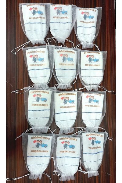 yörük tuhafiye Wedding Towel, Tulle Pouch Wedding Towel Car Towel Convoy Towel 12 Pack Blue Car