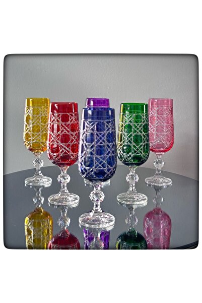 BOHEMİA CRYSTAL Bohemia Crystal | 180 ml 6’lı Renkli Kesme Kahve Yanı Su Bardağı