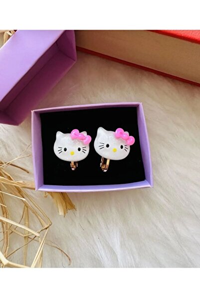 1PARÇAMAVİ Hello Kitty Sıkıştırma Klipsli Deliksiz Kız Çocuk Küpesi