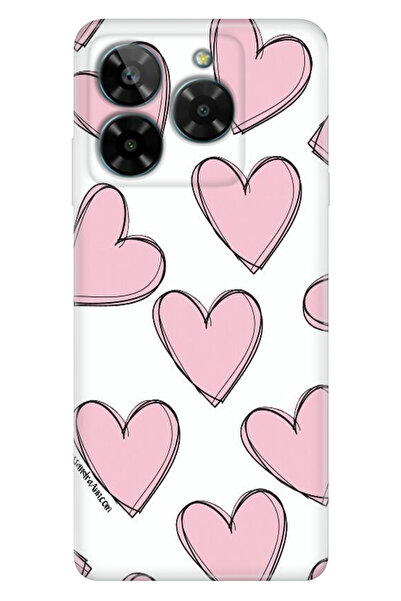 General Mobile ERA 50 Kılıf Telefon Kılıfı ERA50 Baskılı Pembe Çizgili Kalpler