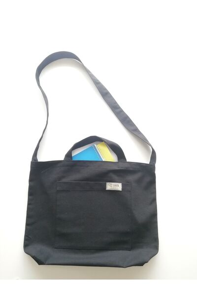 IŞIK Black Canvas Fabric Double Handle Bag