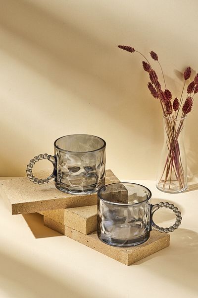 MadaMelya Ringo Stone Color 325 ml Set of 6 Smoked Glass Mug - Tea Brown
