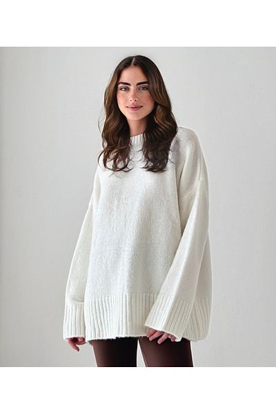 İLKCET MODA Oversize Ecru Basic Γυναικείο πουλόβερ