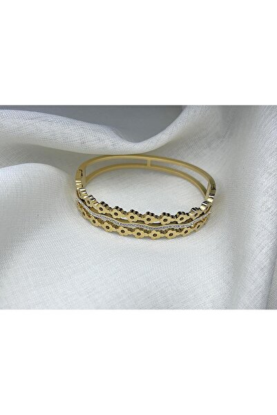 BIJUTERI Atabijuteri Small Flower Handcuffs - Gold & Silver Design, Stone Det...