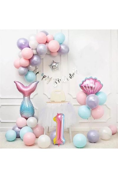 CUGY Fish Tail Sea Shell 1 Year Old Number Concept Birthday Party Decoration Balloon Chain