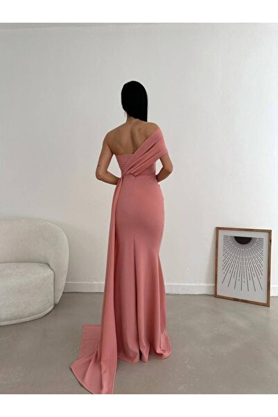 Secret Passion Lingerie Pudra Renk Tek Omuz Yan Kuyruk Detaylı Balık Kesim Abiye Ve Mezuniyet Elbisesi 582108 684