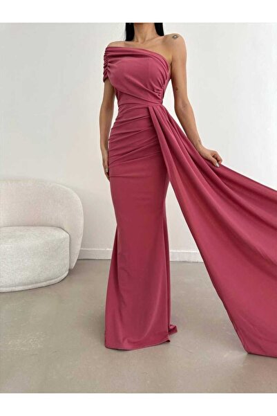 Secret Passion Lingerie فستان سهرة بكتف واحد بلون وردي مجفف وقطع سمكة - فستان...