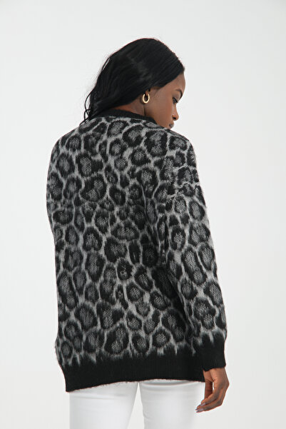 İLKCET MODA Pulover de damă lung cu imprimeu leopard