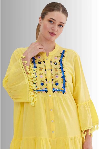 lovebox Shiny Tassel Style Embroidery Embroidered Relaxed Fit Dress - SMR-002