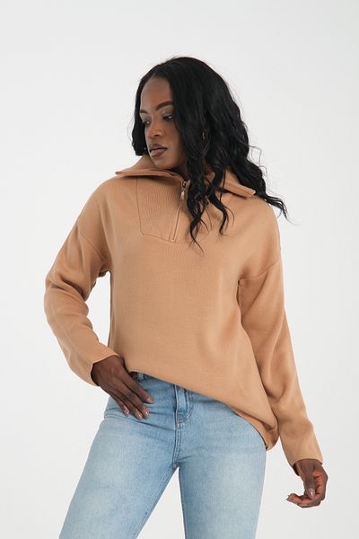 İLKCET MODA Γυναικείο πλεκτό πουλόβερ Premium Oversize με φερμουάρ