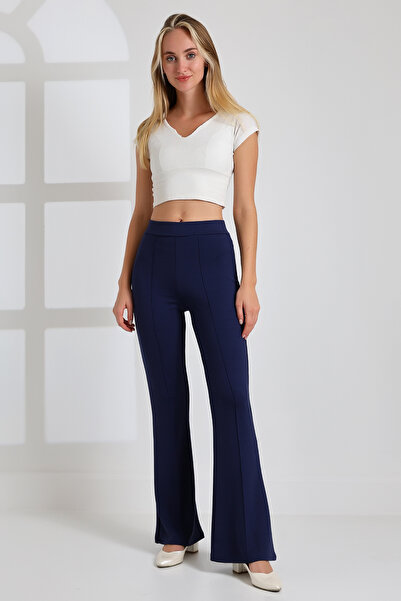 Balta Collection بنطلون نسائي عالي الخصر ومضلع بأرجل واسعة - نسيج مودال، ليكرا