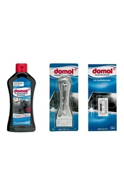 DOMOL Cam Seramik Temizleyici 300 ml Temizleme Malası Ve Mala Bıçağı Yedekleri