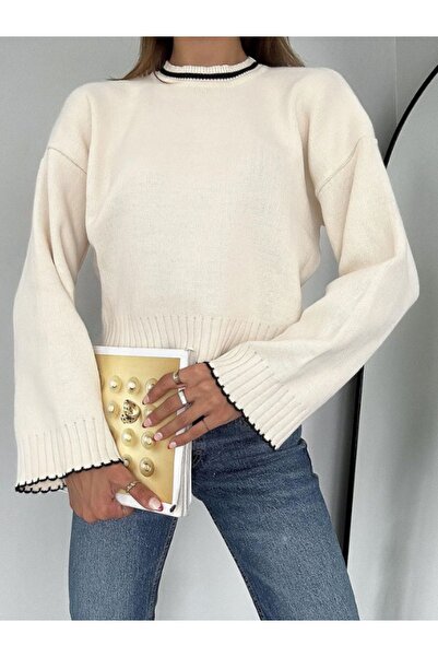 NATUFIAN STORE Pulover de damă cu mâneci brodate cu mâneci spaniole supradimensionate, pulover pentru femei