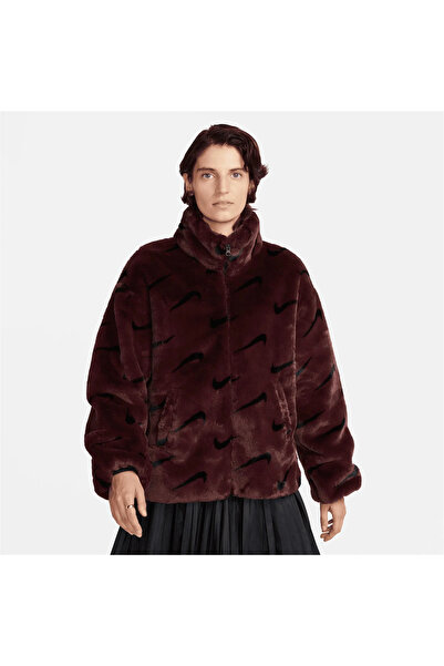 Nike Women's Nike Sportswear Plush Burgundy Printed Faux Fur Jacket
