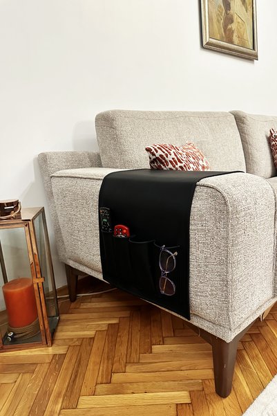 Mutfakta Moda Leather remote control seat side organizer 1st class fabric side table