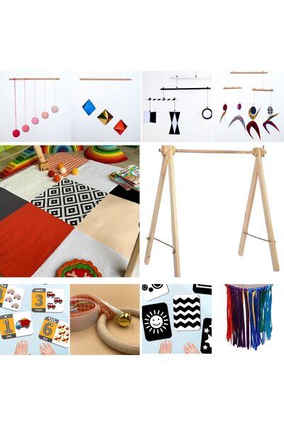 pikukid Montessori Eğitim Seti - Tam Set - Yer Matı ve Baby Gym İle birlikte