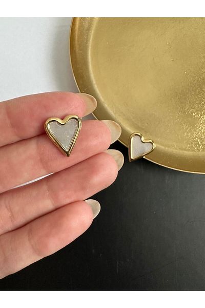 ringbox Gold Pearlescent Steel Non-Tarnish Tiny Heart Earrings