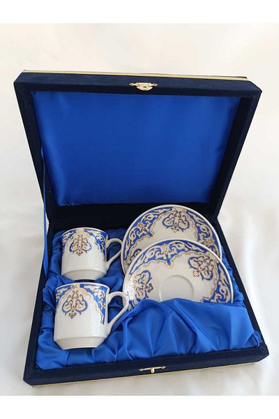 Nihal Süeda Velvet Boxed Crown Model Double Porcelain Cup Set