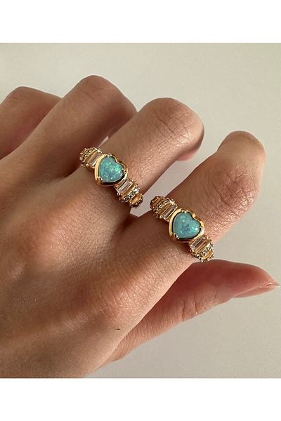 ringbox Blue Glittered Rhinestone Heart Ring