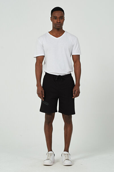 Bison Battle Siyah Erkek Fermuar Detaylı 3 Cepli Rahat Kalıp Pamuklu Spor Şort