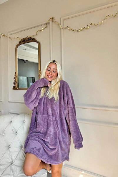 Pijamaevi Pijama Poncho oversize din pluș cu glugă mov
