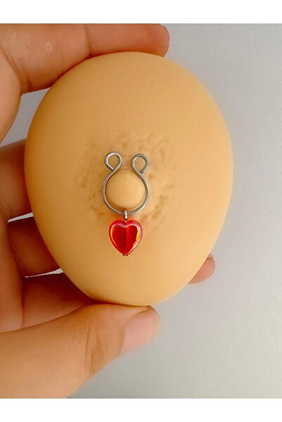 Arescollection Delik gerektirmeyen ( deliksiz) sıkıştırma kalpli fake meme ucu nipple piercing(2 adet)