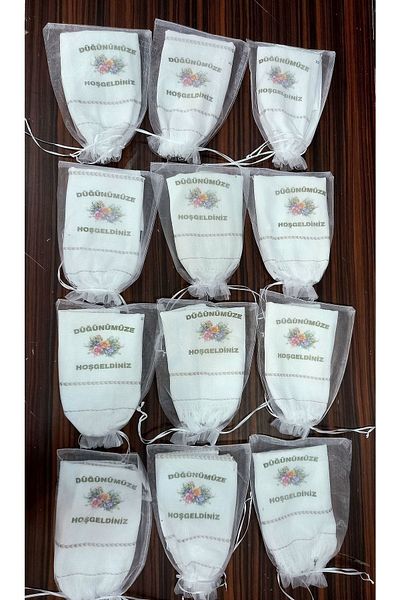 yörük tuhafiye Wedding Towel, Tulle Pouch Wedding Towel, Car Towel, Convoy Towel, Pack of 12 with Flowers