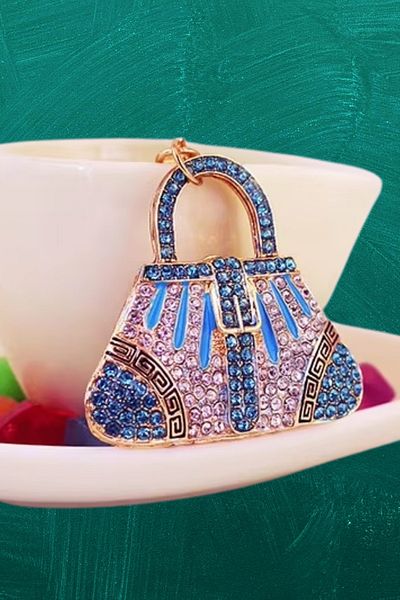 Dünyadan Hediyeler Blue Keychain Crystal Stone Bag - No.1