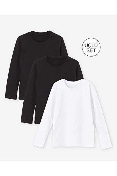 DFN Kids Tricou școlar cu mânecă lungă pentru 6-11 ani - Set de 3