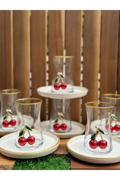 Hediye Köşkü Kirazlı 6 Kişilik Heybeli Çay Seti