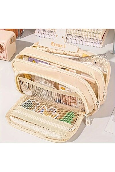 Kawaii Traveler Large Capacity 3 Compartment Soft Cream Pen Holder