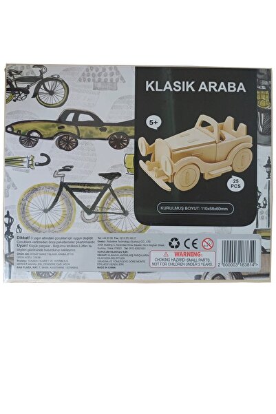 Robotime 3D Ahşap Puzzle Klasik Araba 25 Parça Kendin Yap Kit (DIY, Yapboz, B...