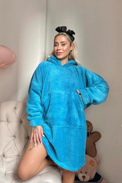 Pijamaevi Πιτζάμες Poncho Sweat με πετρελαϊκή μπλε κουκούλα