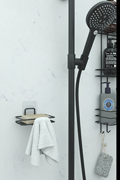 zabata Yapışkanlı 2 li Set Sabunluk Banyo Mutfak Lavabo Metal Katı Sabunluk Siyah