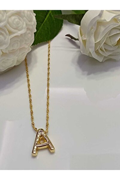 Çelik A HARFLİ BUBBLE  KOLYE GOLD RENK KARARMAZ PASLANMAZ