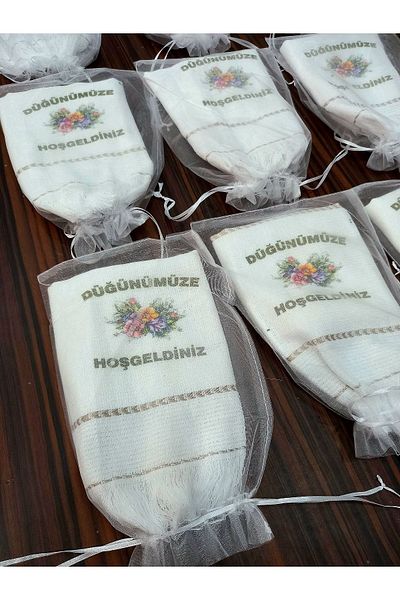 yörük tuhafiye Wedding Towel, Tulle Pouch Wedding Towel, Car Towel, Convoy Towel, Pack of 12 with Flowers