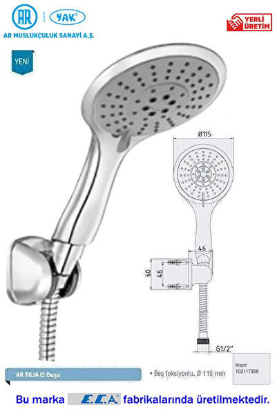 Eca Ar Tılıa Mafsallı Duş Başlığı Üst Takım Beş Fonksiyonlu Ar Marka Duş Başlığı 102117359
