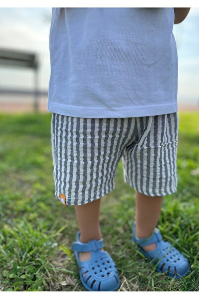 runbaby Blue Striped 100% Cotton Muslin Baby Shorts - Double Layer